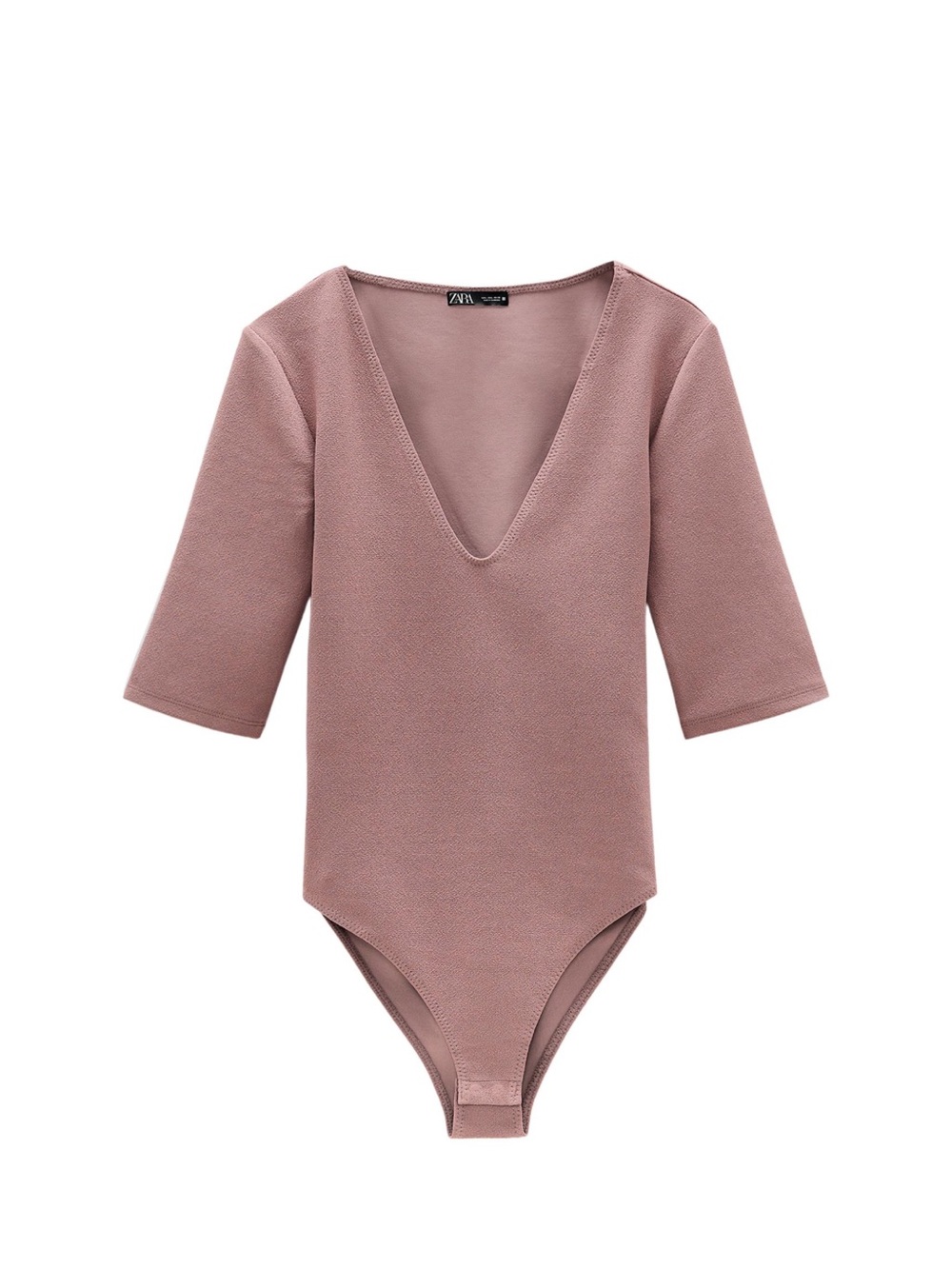 Zara Dusty Rose V-Neck Elbow Sleeve Bodysuit